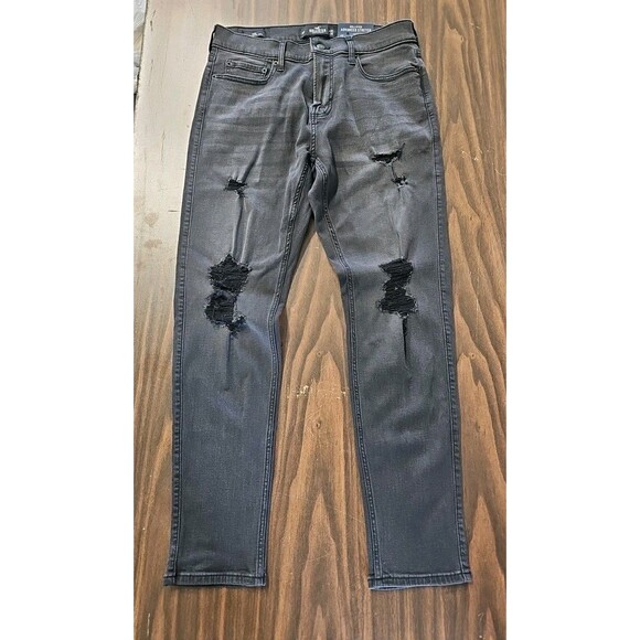 Hollister Jeans Mens 32x32 Black Fade Wash Distressed Advanced Stretch Skinny